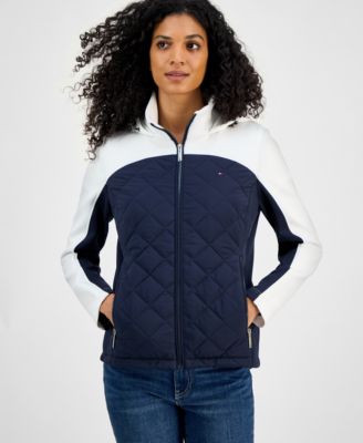 Women's Colorblocked Quilted Scuba-Trim Jacket 