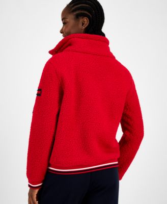 Women's Faux-Sherpa Contrast-Rib Bomber Jacket