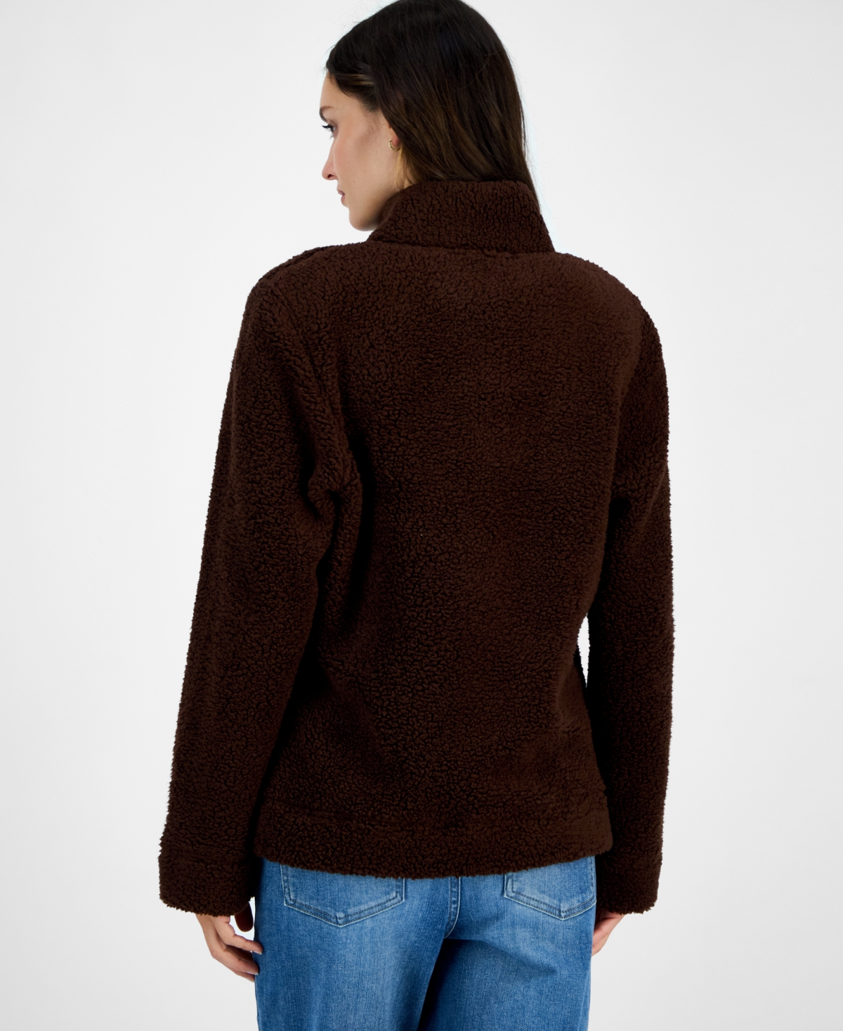 Tommy Hilfiger Women's Quarter-zip Faux-sherpa Jacket In Black