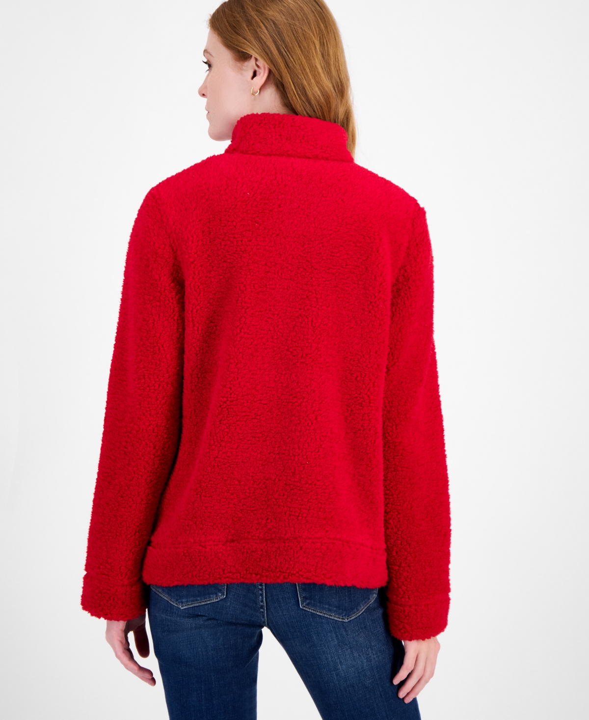Tommy Hilfiger Women's Quarter-zip Faux-sherpa Jacket In Red