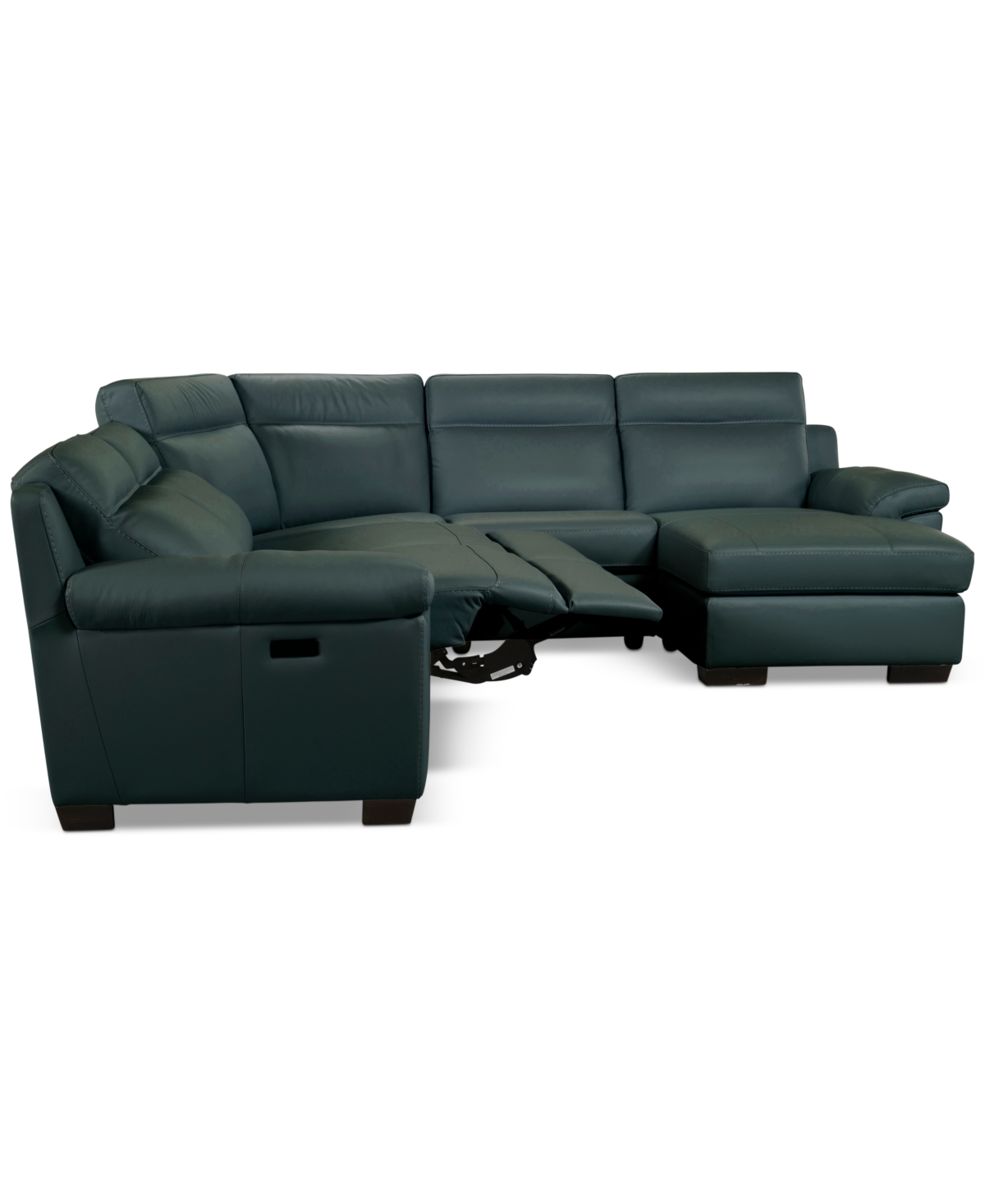 Macy's Julius Ii 5-pc. Leather Chaise Sectional With 2 Power Recliners,  Exclusive In Blue