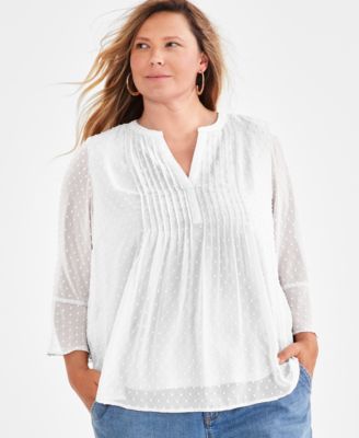 Style & Co - Plus Size Printed Pintuck-Pleat 3/4-Sleeve Top