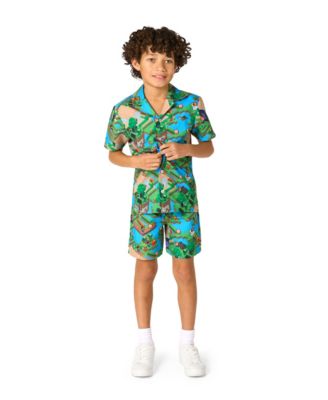 Big Boys 2-Piece Minecraft Summer Short Sleeve Shirt and Shorts Set