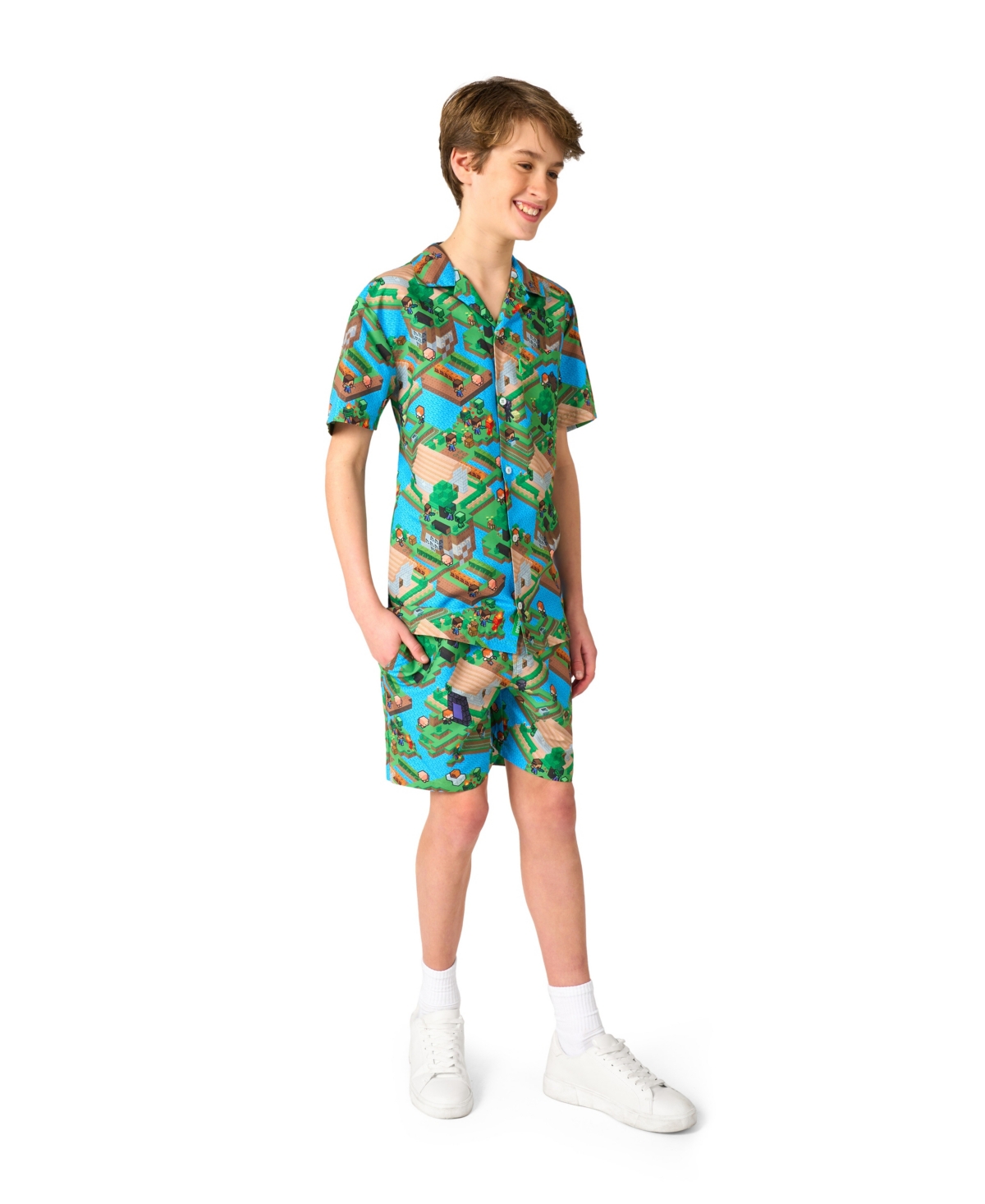 OppoSuits Big Boys 2-Piece Minecraft Summer Short Sleeve Shirt and Shorts Set