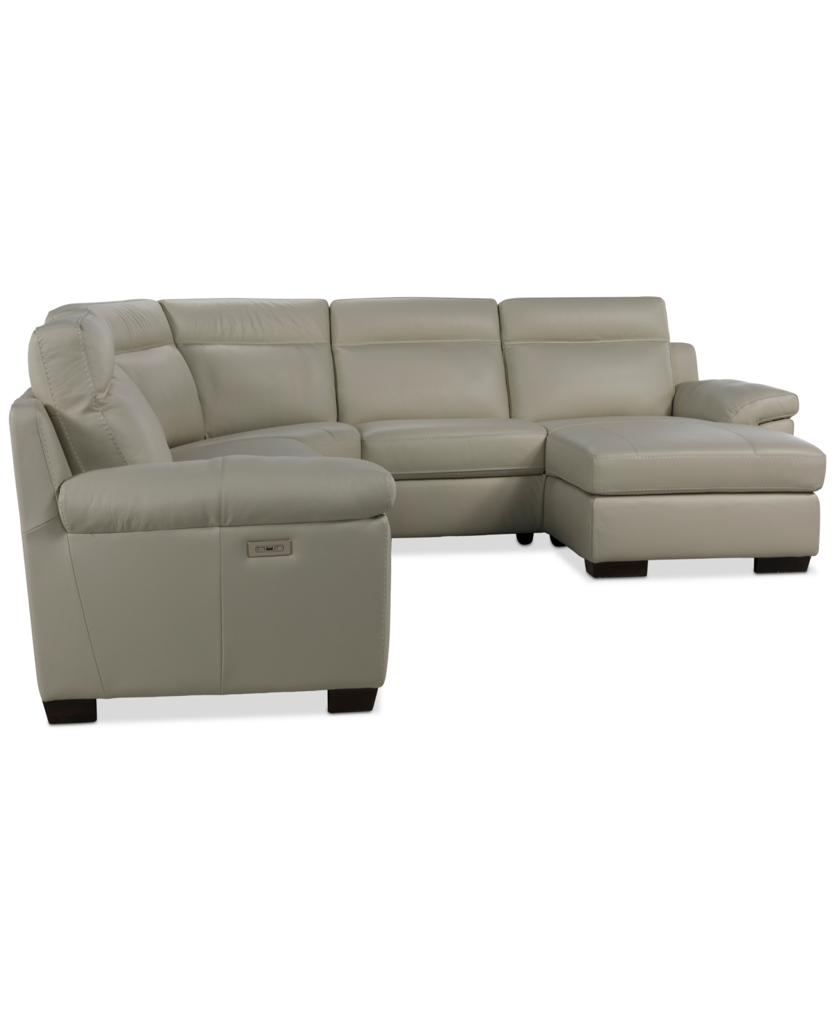 Macy's Julius Ii 5-pc. Leather Chaise Sectional With 1 Power Recliner,  Exclusive In White