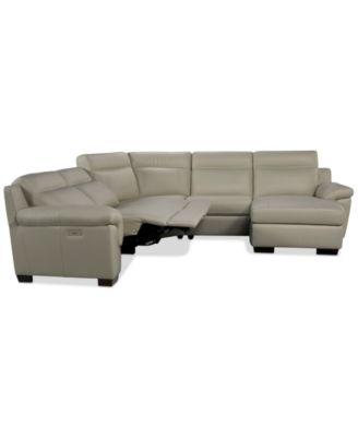 Julius II 5-Pc. Leather Chaise Sectional with 2 Power Recliners, Macy's Exclusive