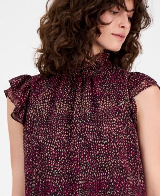 Petite Ruffle-Neck Flutter-Sleeve Top