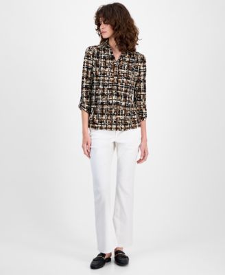 Women's Printed Ruched-Tab Shirt