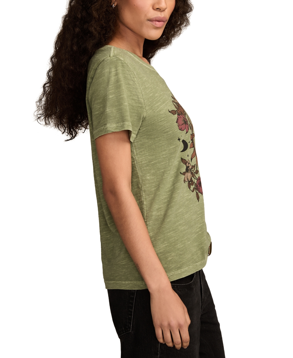 Lucky Brand Women's Cotton Sun & Moon Floral Classic T-shirt In Green