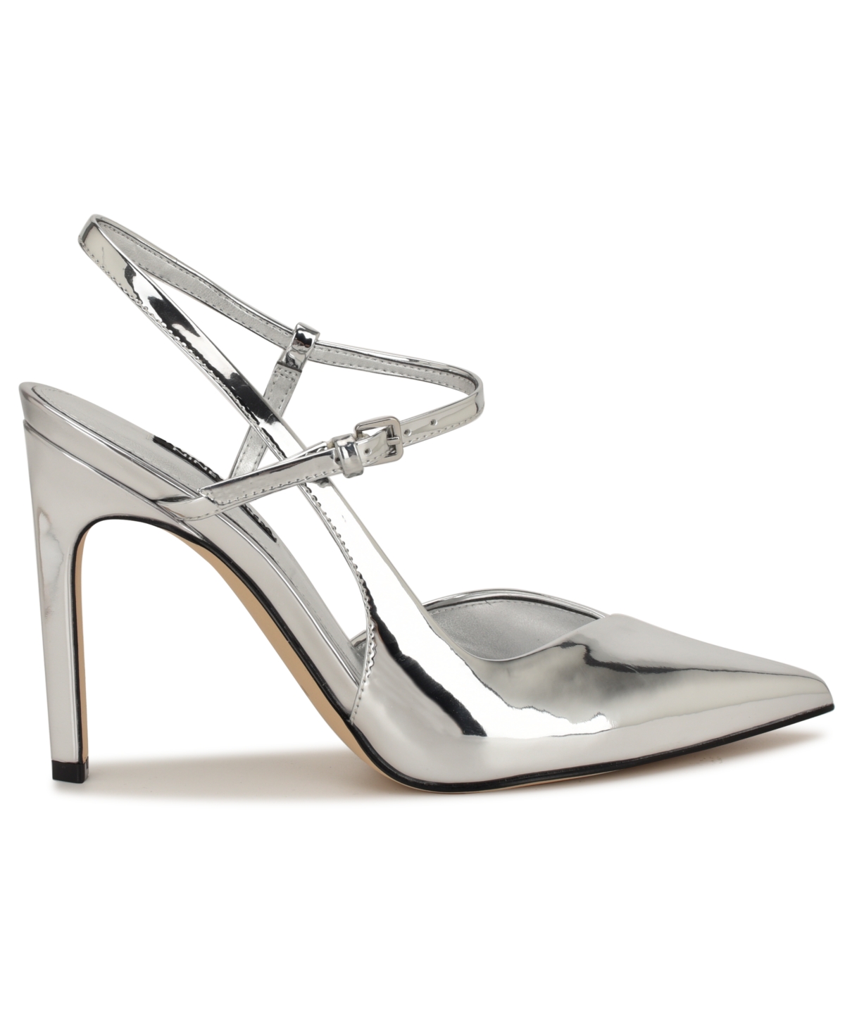 Nine West Franka Ankle Strap Pointed Toe Pump In Silver