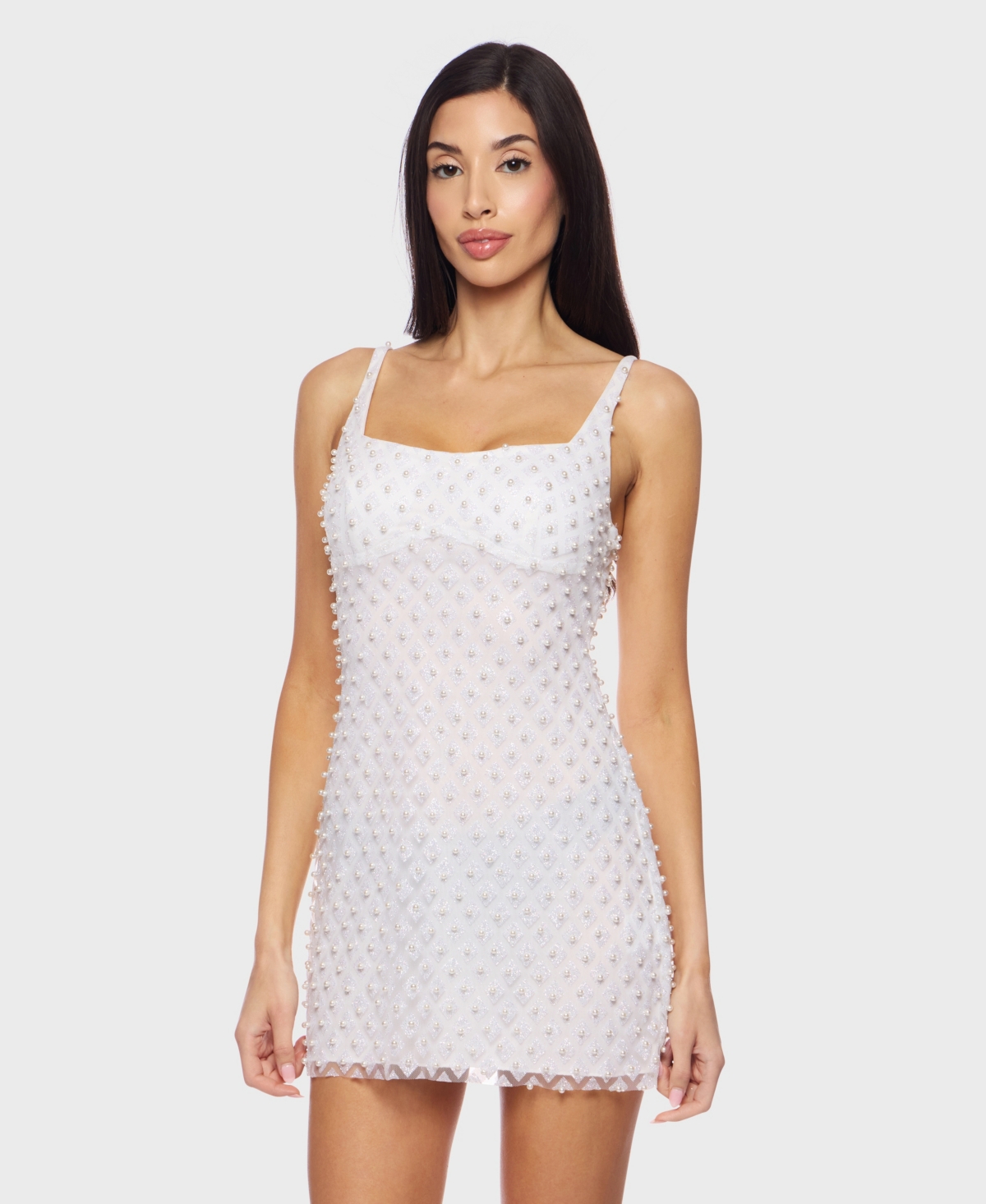 Alex & Sophia Juniors' Embellished Mesh Bodycon Dress In White
