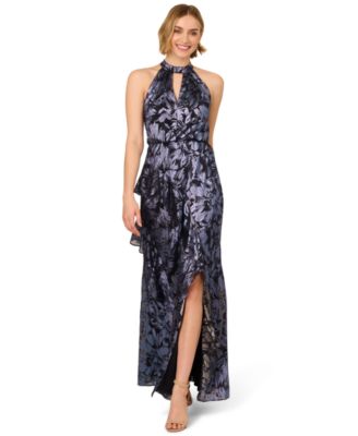 Adrianna Papell - Women's Crinkle Metallic Halter Gown