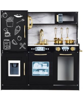 Pretend Play Kitchen Wooden Toy Set for Kids w/ Telephone, Utensils, Oven, Microwave