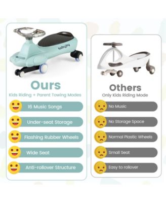 Wiggle Car with Hauling Rope Ride on Toy with Under-Seat Storage & Swing Car