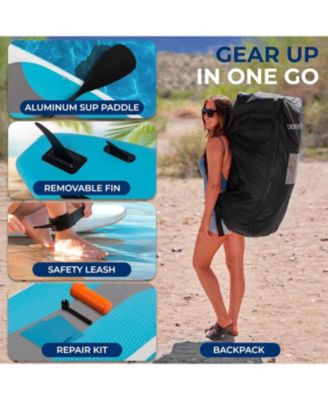 Free-Flow Welded Inflatable Stand-Up Paddle-Board with Double-Action Hand Pump, 3-Shaft Aluminum Paddle, Leash, Fin (Black)
