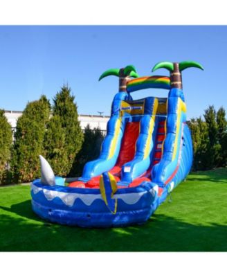 HeroKiddo 15  Ocean Shark Commercial Grade Water Slide with Splash Pool for Kids and Adults (with Blower), Wet Dry Combo, Big Inflatable, Outdoor Indoor, Birthday Party Rental