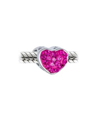 Set of 2 I Love You Princess Heart & Solid Pink Crystal Bead Charm Sterling Silver for Bracelet