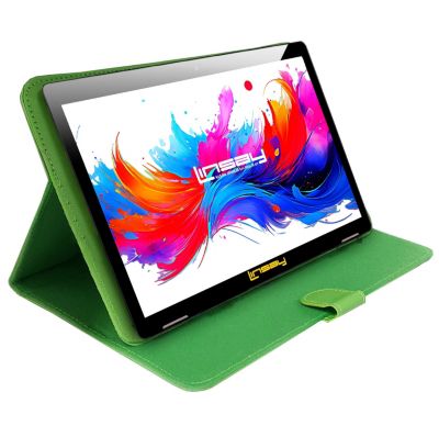 10.1" Octa Core 256GB Storage Android 15 Tablet with Green Leather Case
