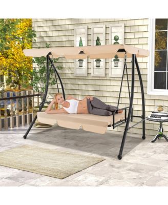 Outdoor Swing Chair Glider Patio Hammock Converting Flatbed w/ Adjustable Canopy
