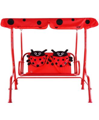 Kids Patio Porch Bench Swing w/ Safety Belt Canopy Outdoor Furniture