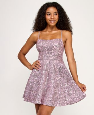 Emerald Sundae - Juniors' Sequined Lace Fit & Flare Dress