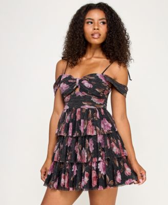 Juniors' Off-The-Shoulder Tiered Fit & Flare Dress