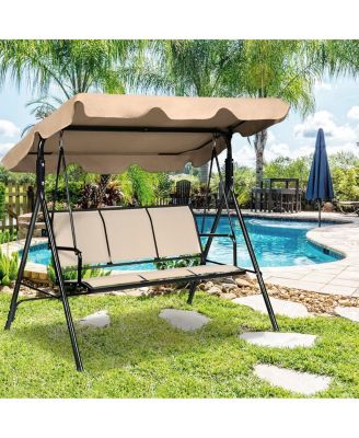 Brown Outdoor Swing Canopy Patio Swing Chair 3 Person Canopy Hammock