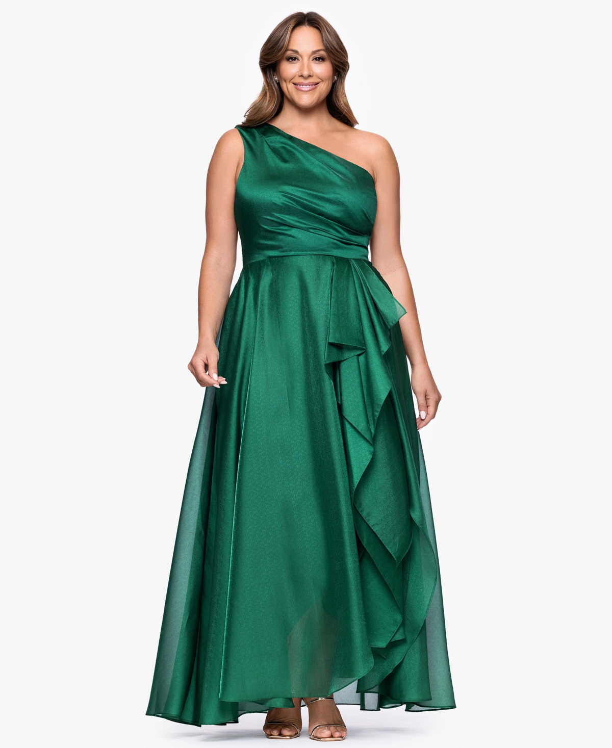 Xscape Plus Size One-shoulder Organza Ball Gown In Green