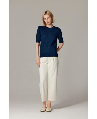 Women's Tissue Weight 75% Merino Wool 25% Silk Crew Neck Short Sleeve T Shirt Sweater | Ultra Soft Machine-Washable Sweaters