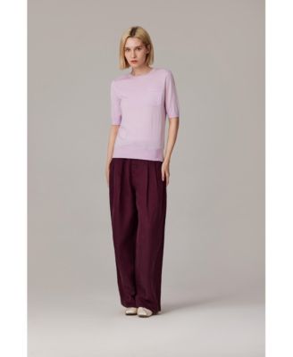 Women's Tissue Weight 75% Merino Wool 25% Silk Crew Neck Short Sleeve T Shirt Sweater | Ultra Soft Machine-Washable Sweaters