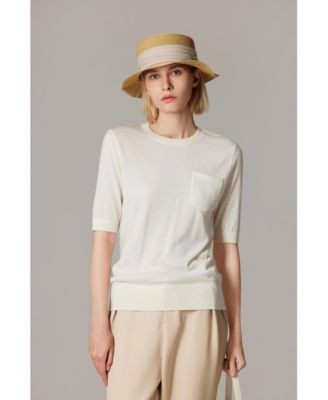 Women's Tissue Weight 75% Merino Wool 25% Silk Crew Neck Short Sleeve T Shirt Sweater | Ultra Soft Machine-Washable Sweaters