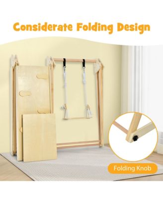 Kids 5-in-1 Indoor Playground w/ Slide Climbing Rock Adjustable Swing Wooden