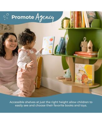 Kids Tree Bookshelf: Library Bookcase, Toddler Book Shelf, Green Wood 4 Tier Bookshelf, Nursery Furniture Decor, Bedroom & Playroom Storage