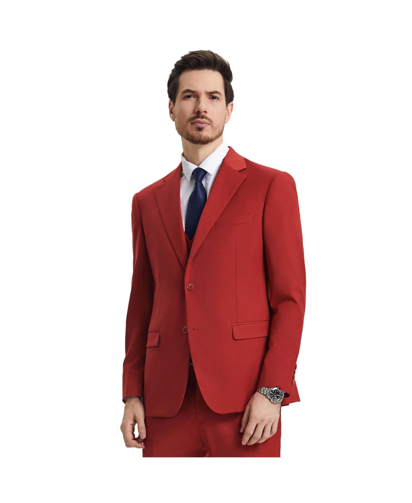 Мужской комплект Stacy Adams Hybrid-Fit 3pc Notch Lapel Suit Set, Jacket Vest and Pants, цвет: Кирпичный — фото 5