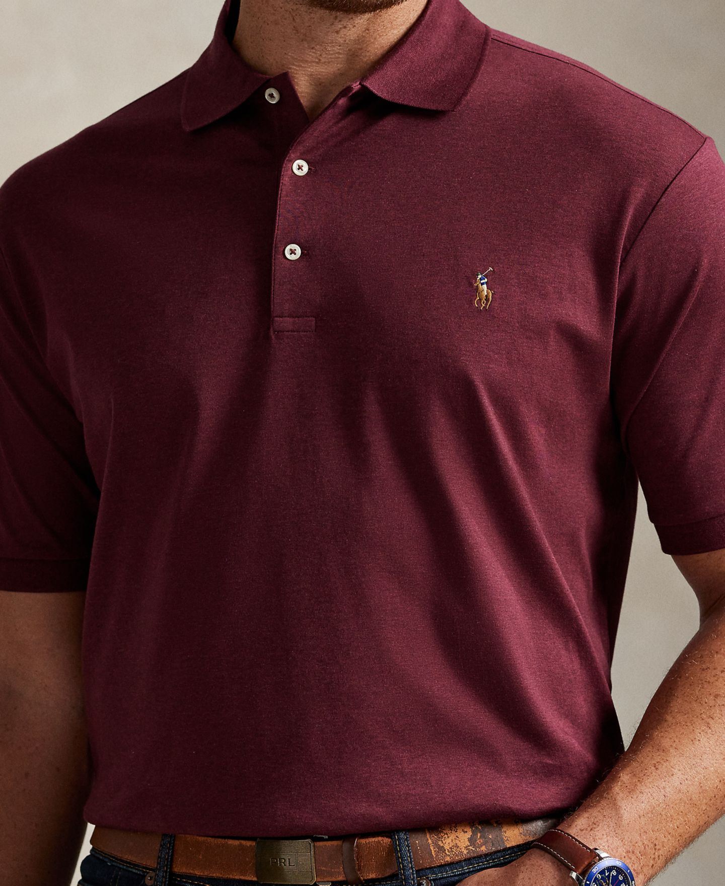 Мужское поло Polo Ralph Lauren Big & Tall Classic-Fit Soft Cotton Polo Shirt, цвет: Винный меланжевый — фото 3