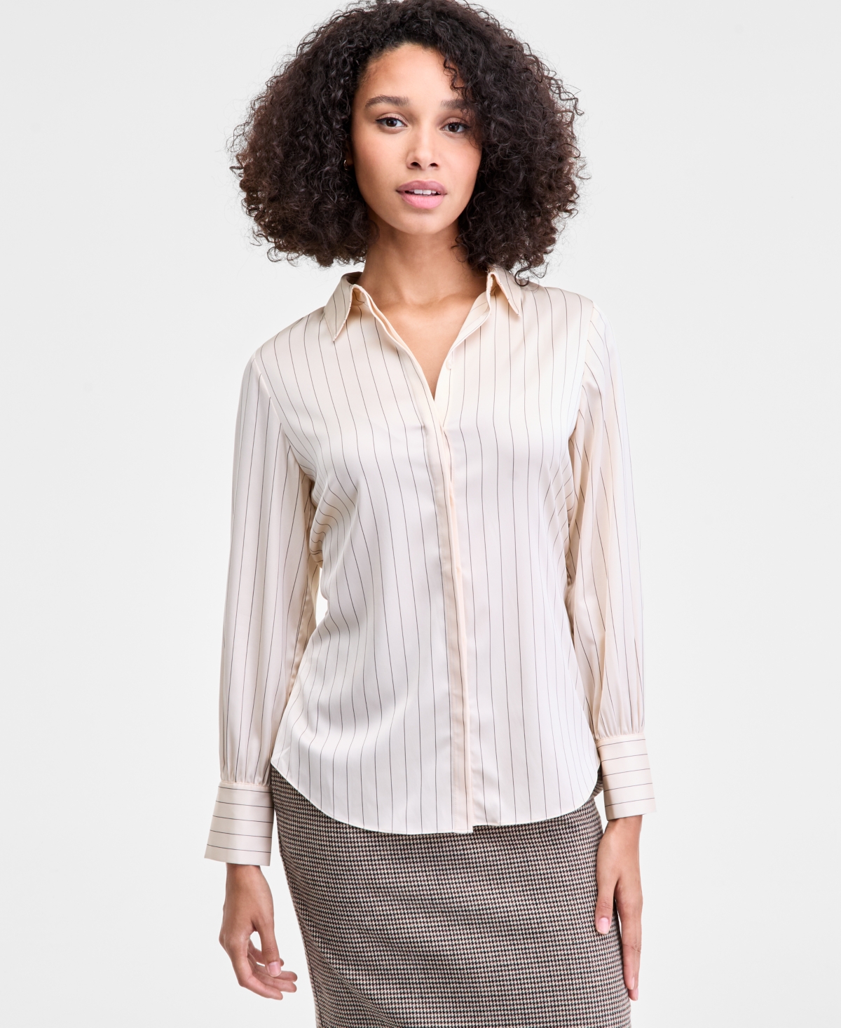French Connection Women's Satin Pinstriped Blouse
