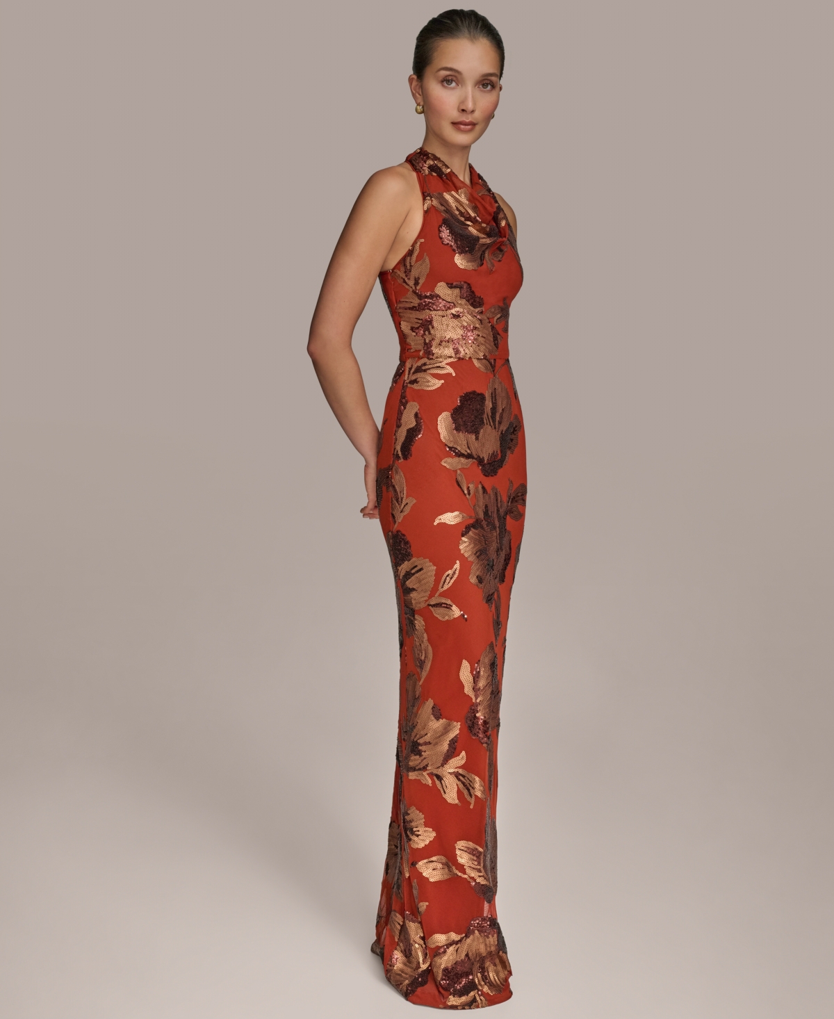 Donna Karan Women's Sequined Cowlneck Gown In Brown