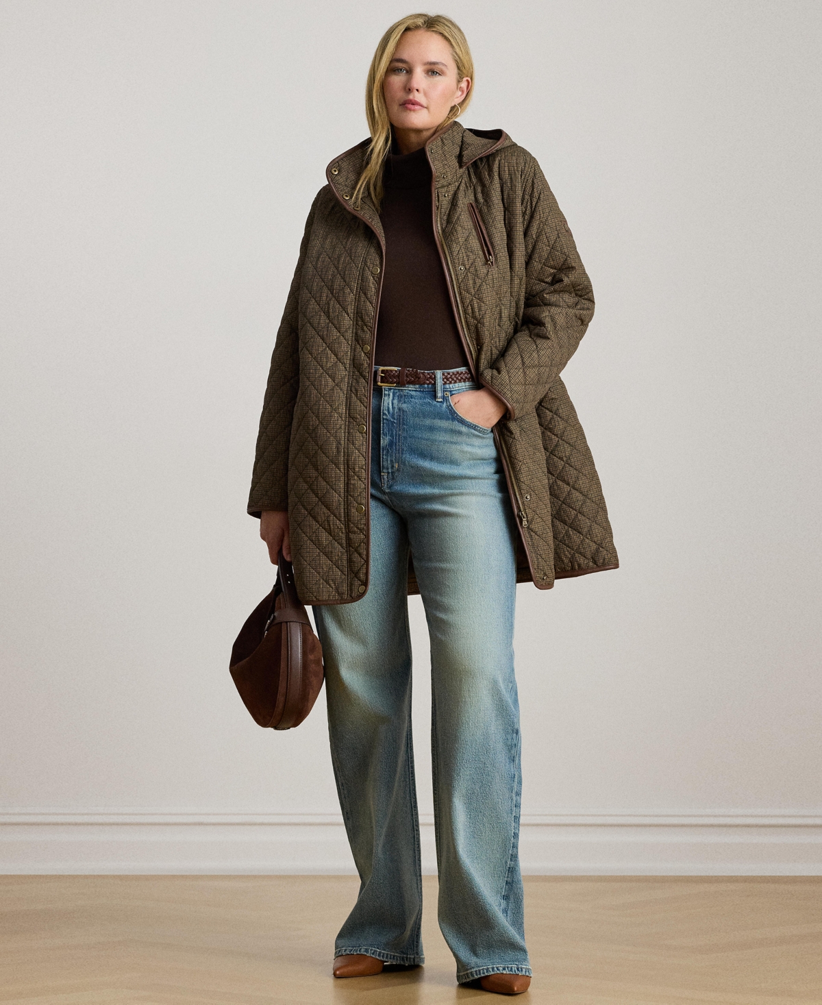 Ralph Lauren Plus Size Hooded Quilted Faux-suede-trim Coat In Green
