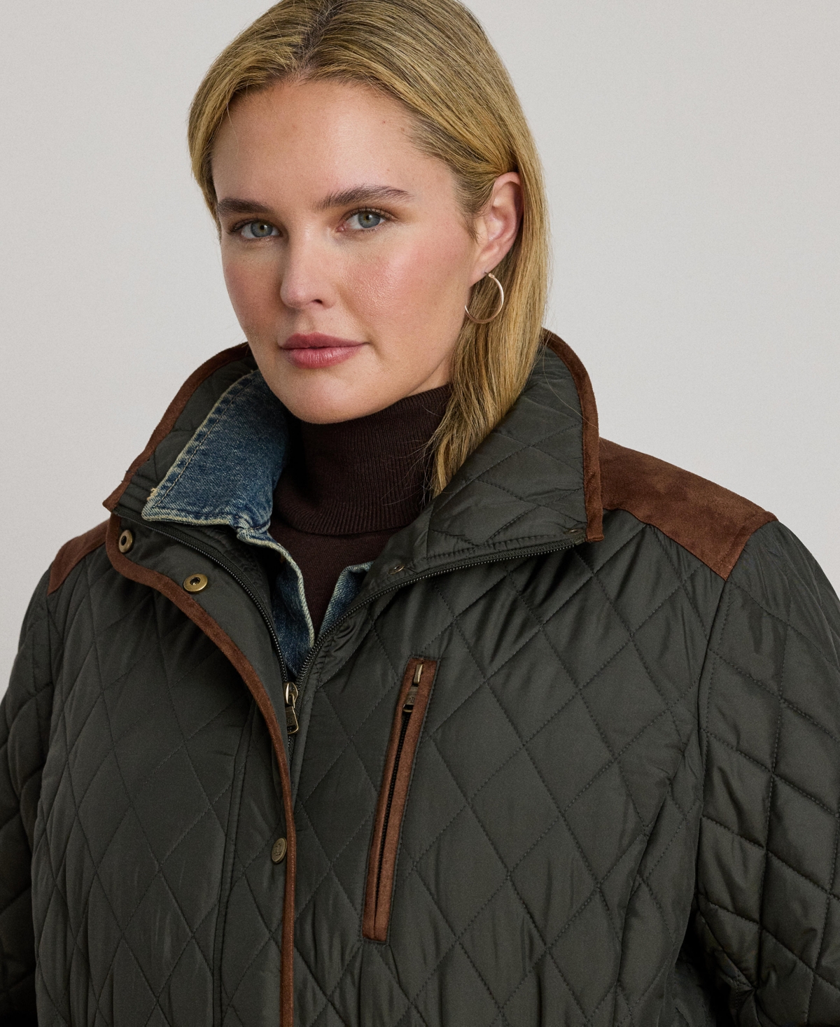 Ralph Lauren Plus Size Hooded Quilted Anorak Coat In Gray