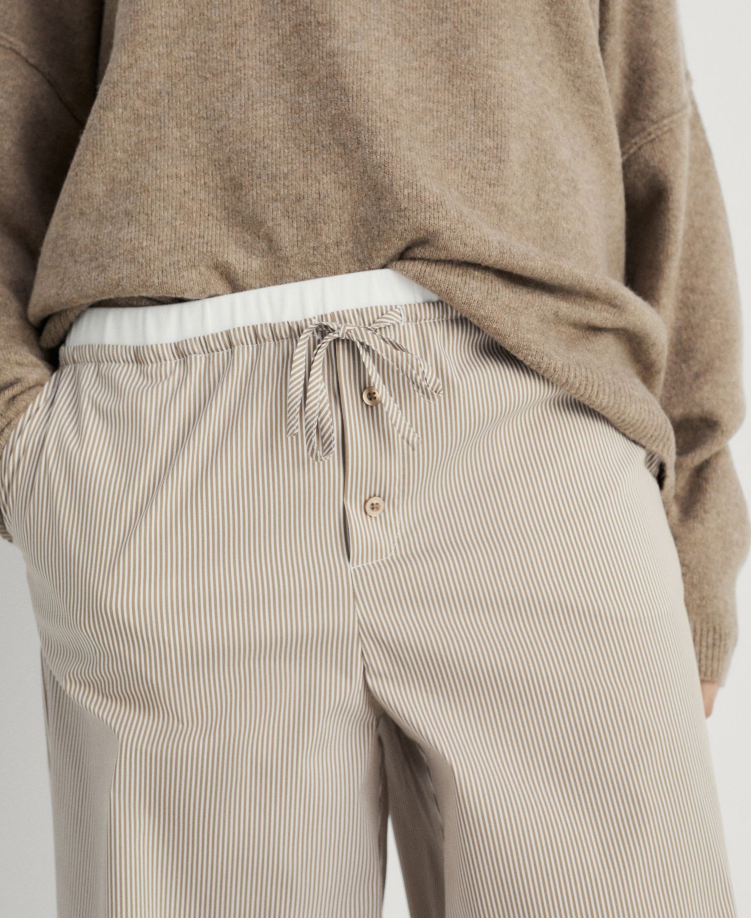 Women's Elastic Detail Striped Pajama Pants