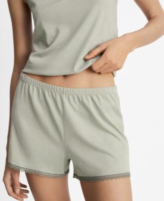 MANGO - Women's Lace Contrast Cotton Pajama Shorts