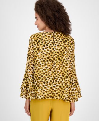 Women's Printed Ruffle-Cuff Bell-Sleeve Blouse