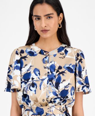 Floral-Print Tie-Waist Midi Dress, Regular & Petite