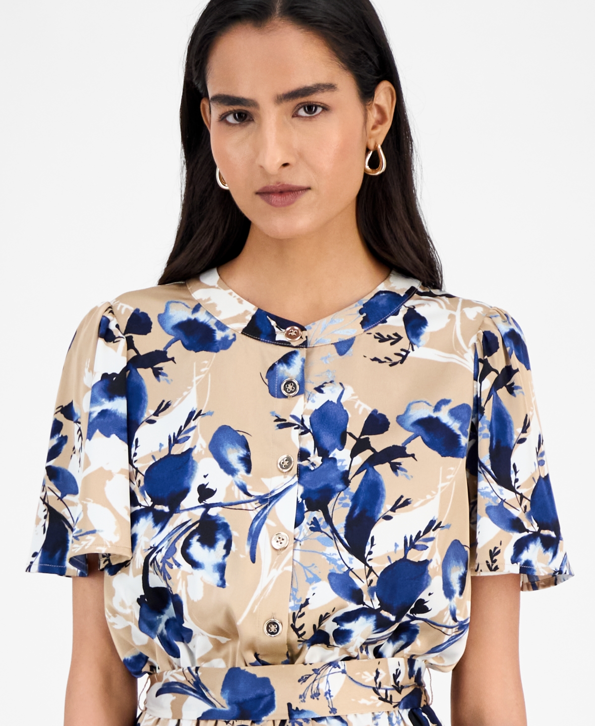Kasper Floral-print Tie-waist Midi Dress, Regular & Petite In Neutral