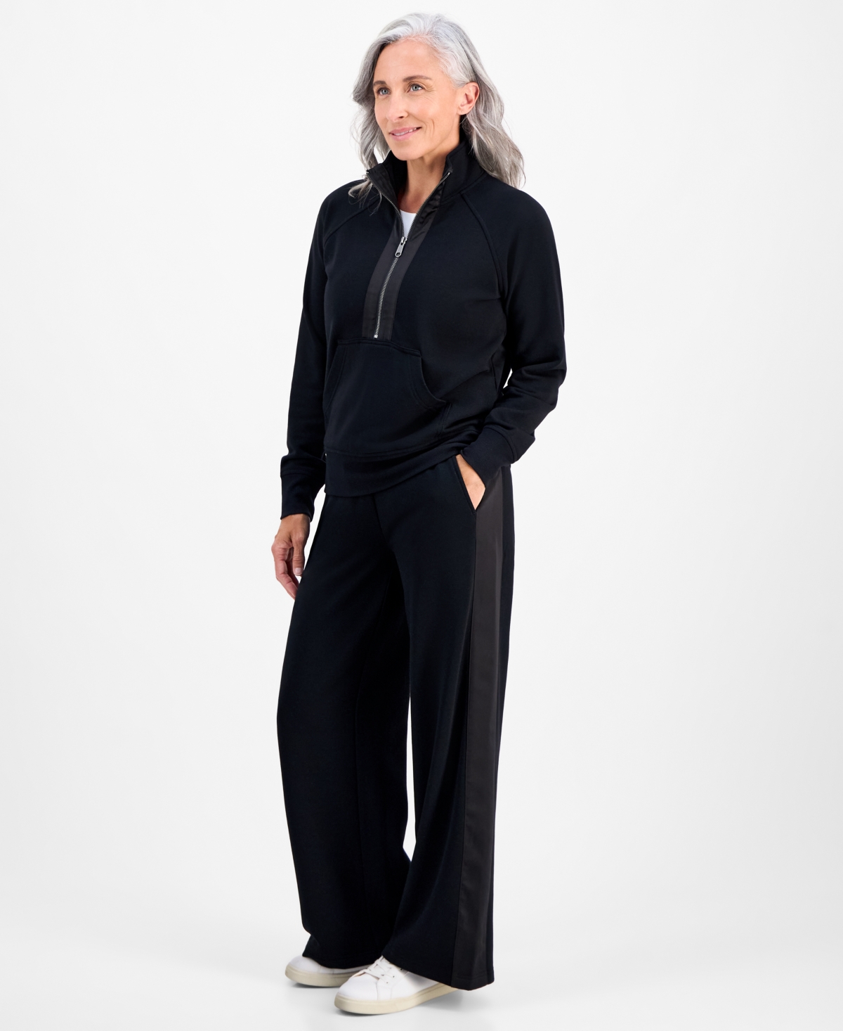 Style & Co Petite Cloud Fleece Half-zip Sweatshirt, Macy's Exclusive In Black