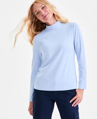 Style & Co Women's Cotton Mock-Neck Long-Sleeve Tee, Created