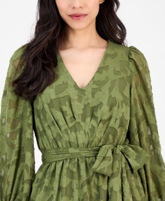 Women's Jacquard V-Neck 3/4-Sleeve Midi Dress