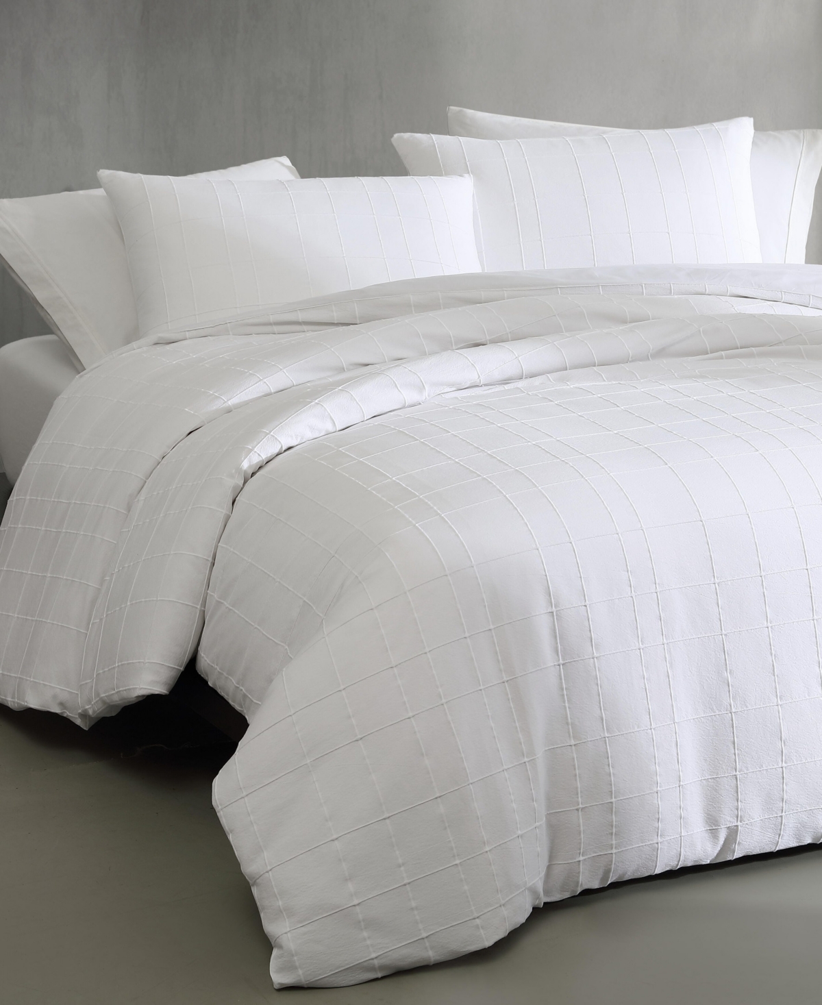 Calvin Klein Solid Puckered Grid 3-Pc. Duvet Cover Set