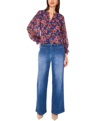 Women's Split-Neck Long-Sleeve Blouse