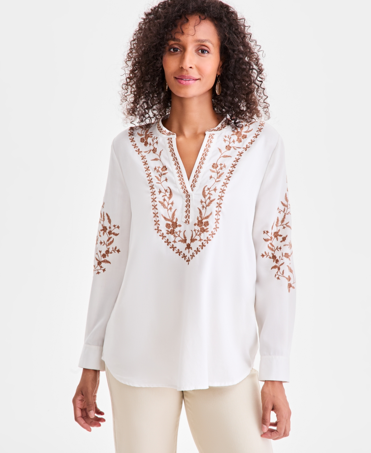 Style & Co Petite Isabella Embroidered Tunic Top, Macy's Exclusive In White